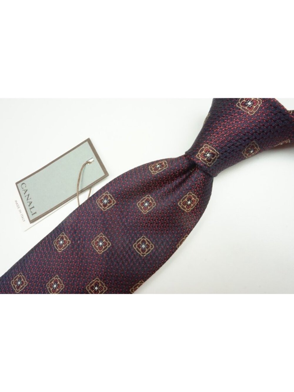 Canali Merlot Red Gold Floral Geometric Silk Tie Brand New With Tags